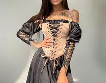 Шелковое платье + атласный корсет на шнуровке Шелковое платье + атласный корсет на шнуровке | PUSHKA SHOP