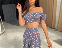 Цветочный топ с завязками на груди и юбка-макси с разрезом  | PUSHKA SHOP