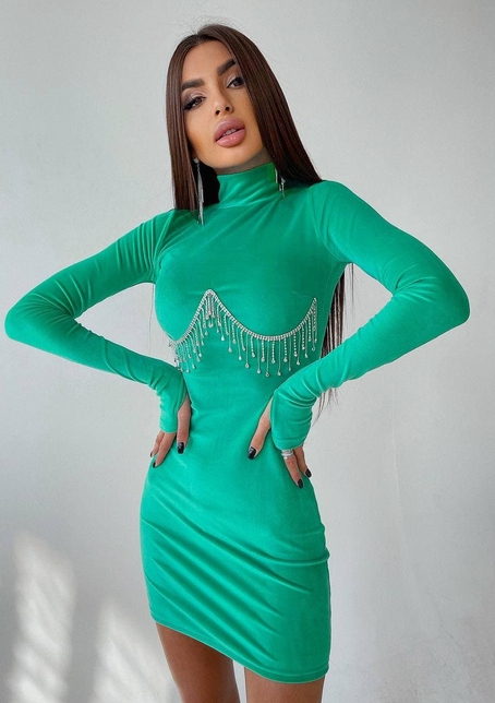 Оксамитова сукня з відкритою спинкою, декорована бахромою зі страз Оксамитова сукня з відкритою спинкою, декорована бахромою зі страз | PUSHKA SHOP