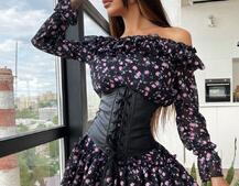 Шифоновое платье с рюшами на подкладке  | PUSHKA SHOP