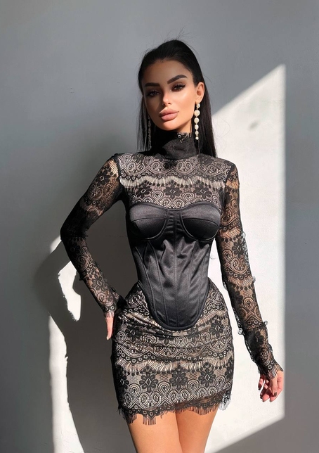 Комплект: мереживна сукня міні + корсет  | PUSHKA SHOP