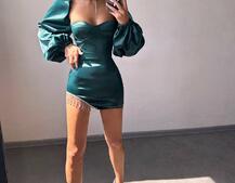 Атласний  комплект: корсет + спідниця декорована бахромою зі страз | PUSHKA SHOP