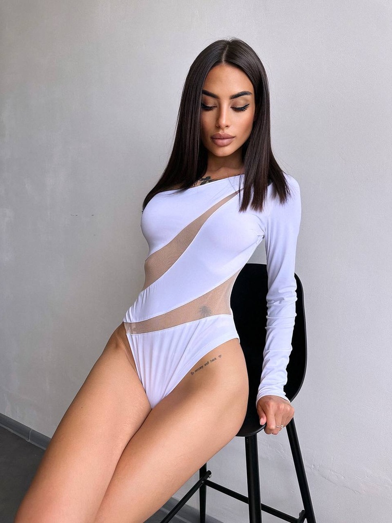 Боді на одне плече із вставками сітки | PUSHKA SHOP