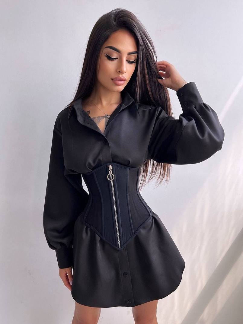 Приталена сорочка + корсет з блискавкою  | PUSHKA SHOP