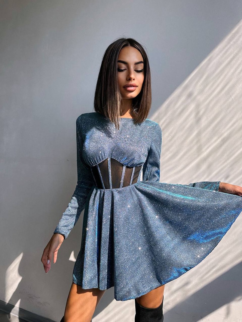 Приталена блискуча сукня з корсетною вставкою та пишною спідницею-сонцем | PUSHKA SHOP