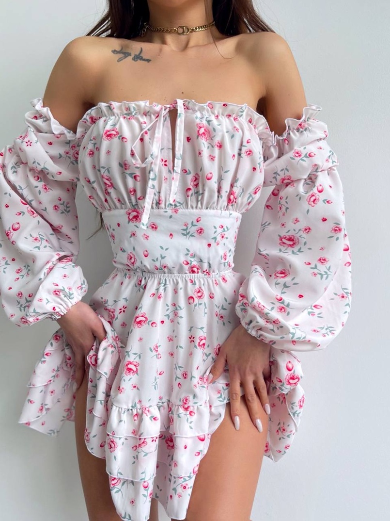 Квіткова сукня з воланами та шнуровкою по спинці | PUSHKA SHOP