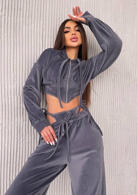 Велюровий комплект: кофта з корсетними елементами + джогери з імітацією трусиків | PUSHKA SHOP