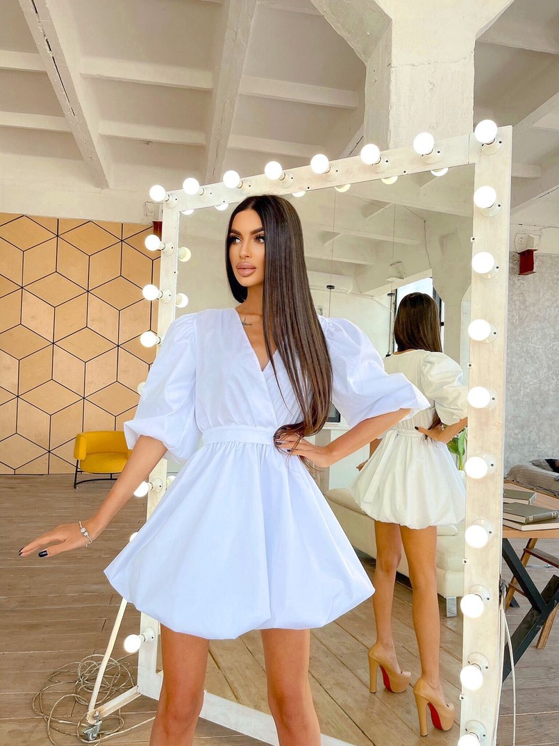 Воздушное коттоновое платье с пышной юбкой и объемными рукавами  | PUSHKA SHOP