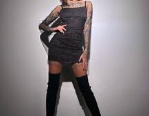 Сукня із сітки зі стразами на трикотажній підкладці  | PUSHKA SHOP