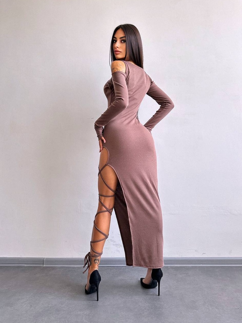 Трикотажна сукня з зав’язкою на ніжку   | PUSHKA SHOP