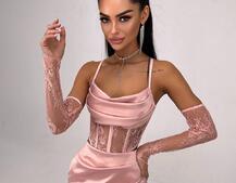 Комплект: корсет, декорований мереживом   + рукавички+ спідниця міні з драпіруванням   | PUSHKA SHOP