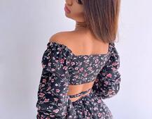 Квітковий комплект: топ із зав'язками на талії + спідниця міді з розрізом | PUSHKA SHOP