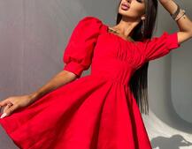 Платье с объемными рукавами из хлопка Платье с объемными рукавами из хлопка | PUSHKA SHOP