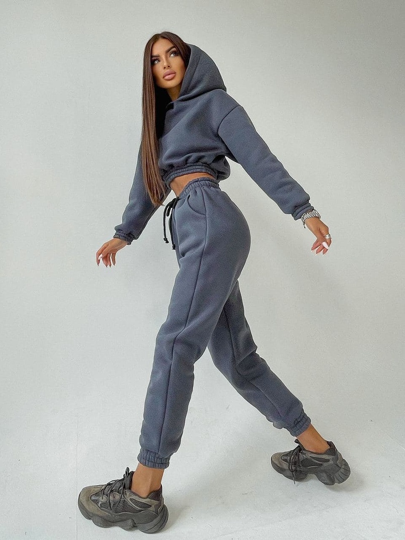 Тёплый базовый костюм на флисе с объемными капюшоном  Тёплый базовый костюм на флисе с объемными капюшоном  | PUSHKA SHOP