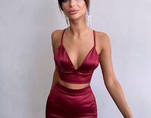 Комплект: топ з філіжанками + спідниця декорована бахромою зі страз  | PUSHKA SHOP