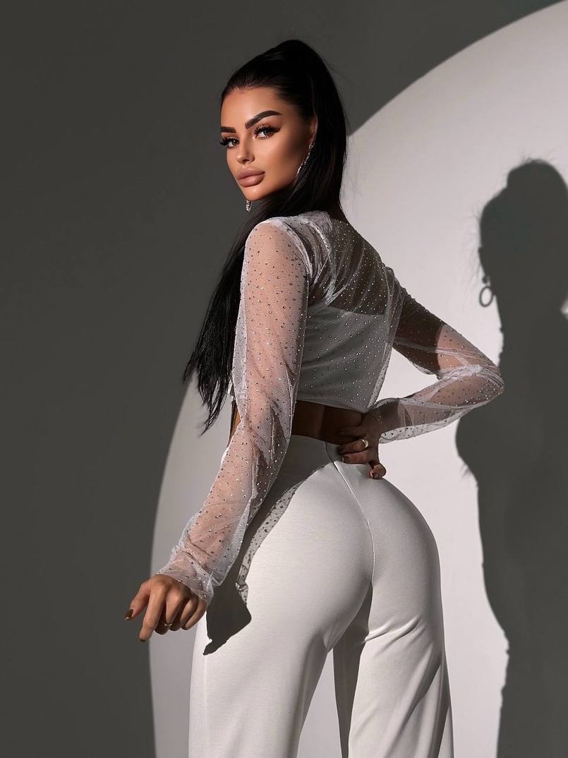 Комплект: топ + штани із сіткою зі стразами  | PUSHKA SHOP