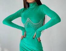 Оксамитова сукня з відкритою спинкою, декорована бахромою зі страз | PUSHKA SHOP