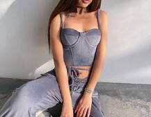 Велюровий комплект трійка: кофта + корсет з чашечками + джогери  | PUSHKA SHOP