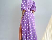 Платье миди в горох с запахом и объемными рукавами  | PUSHKA SHOP