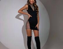 Сукня міні декорована сіткою із стразами з рукавами або без  | PUSHKA SHOP