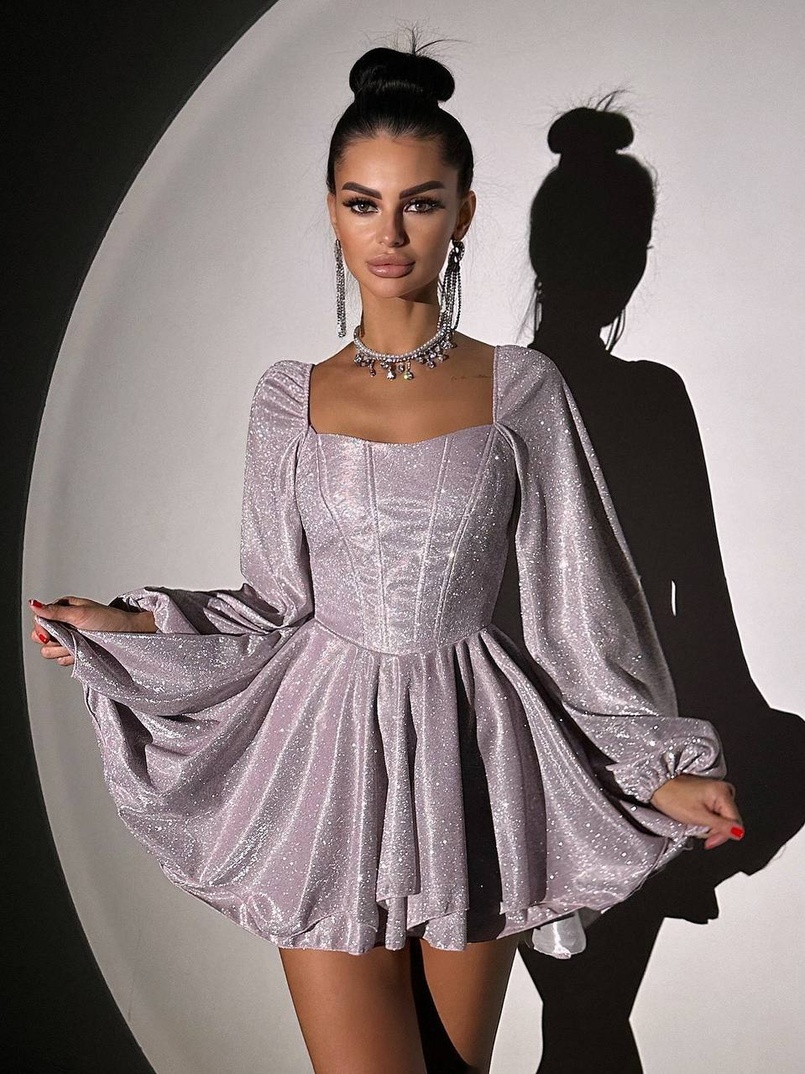 Сяюча корсетна сукня з пишною подвійною спідницею та об‘ємними рукавами Сяюча корсетна сукня з пишною подвійною спідницею та об‘ємними рукавами | PUSHKA SHOP