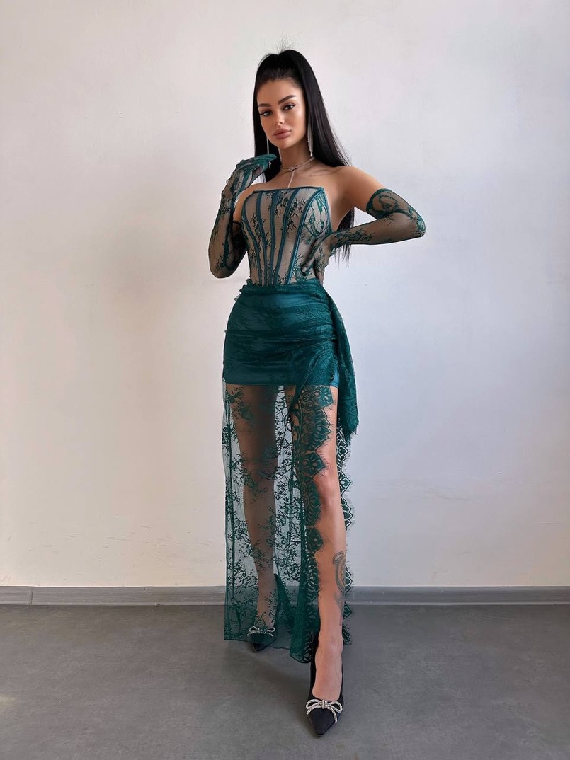 Мереживна сукня максі з рукавичками  | PUSHKA SHOP