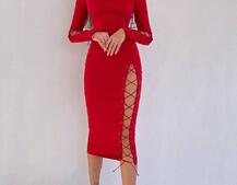 Сукня міді зі шнурівкою на ніжці та на рукавах | PUSHKA SHOP