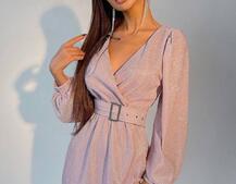 Блестящее платье с широким поясом   | PUSHKA SHOP