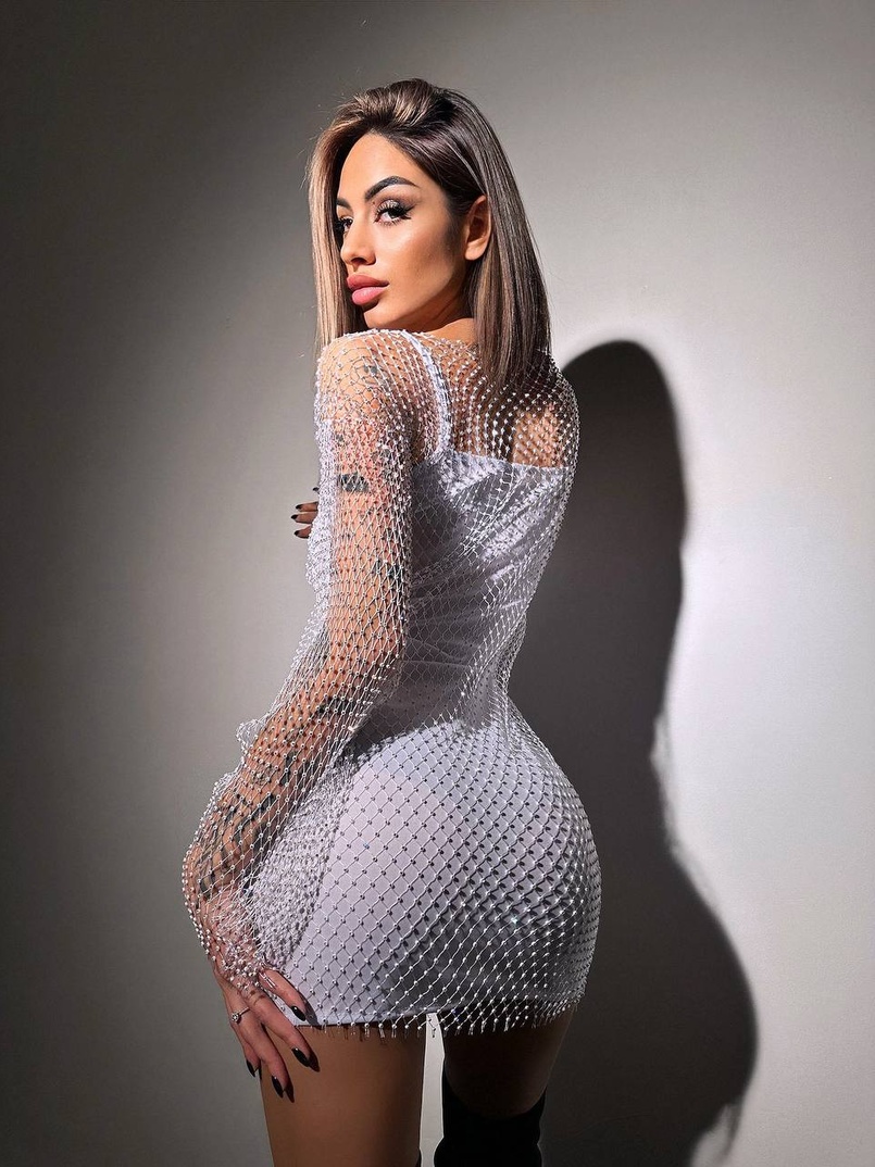 Сукня із сітки зі стразами на трикотажній підкладці  | PUSHKA SHOP
