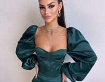 Атласний  комплект: корсет + спідниця декорована бахромою зі страз | PUSHKA SHOP