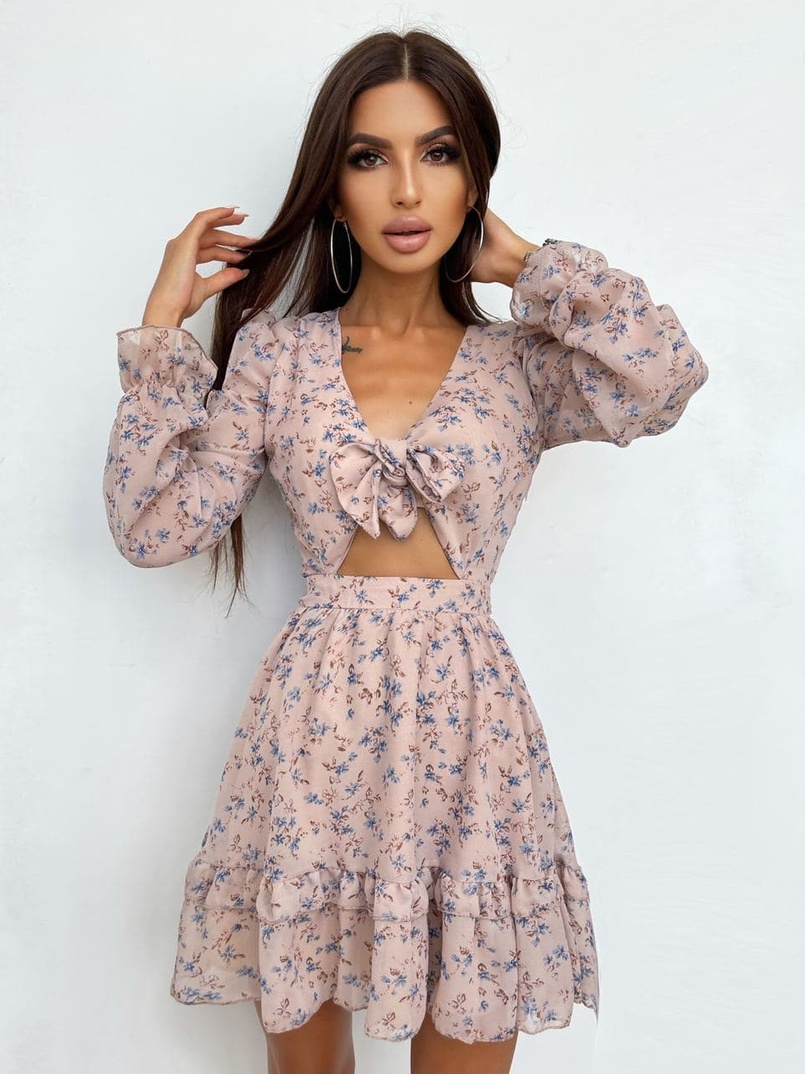 Шифоновое платье с завязками на груди  | PUSHKA SHOP