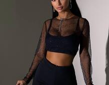 Комплект: топ + штани із сіткою зі стразами  | PUSHKA SHOP