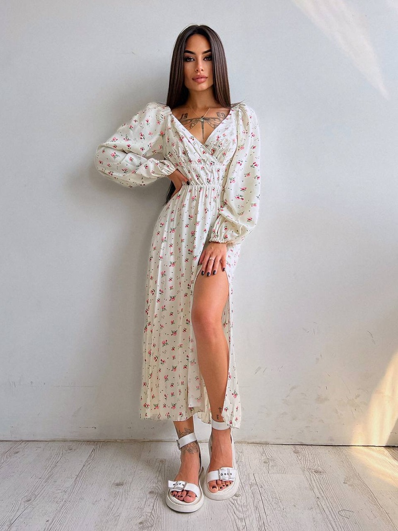 Квіткова сукня з розрізом на спідниці Квіткова сукня з розрізом на спідниці | PUSHKA SHOP