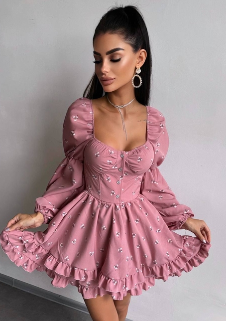 Сукня з квітковим принтом з воланами на ґудзиках  | PUSHKA SHOP