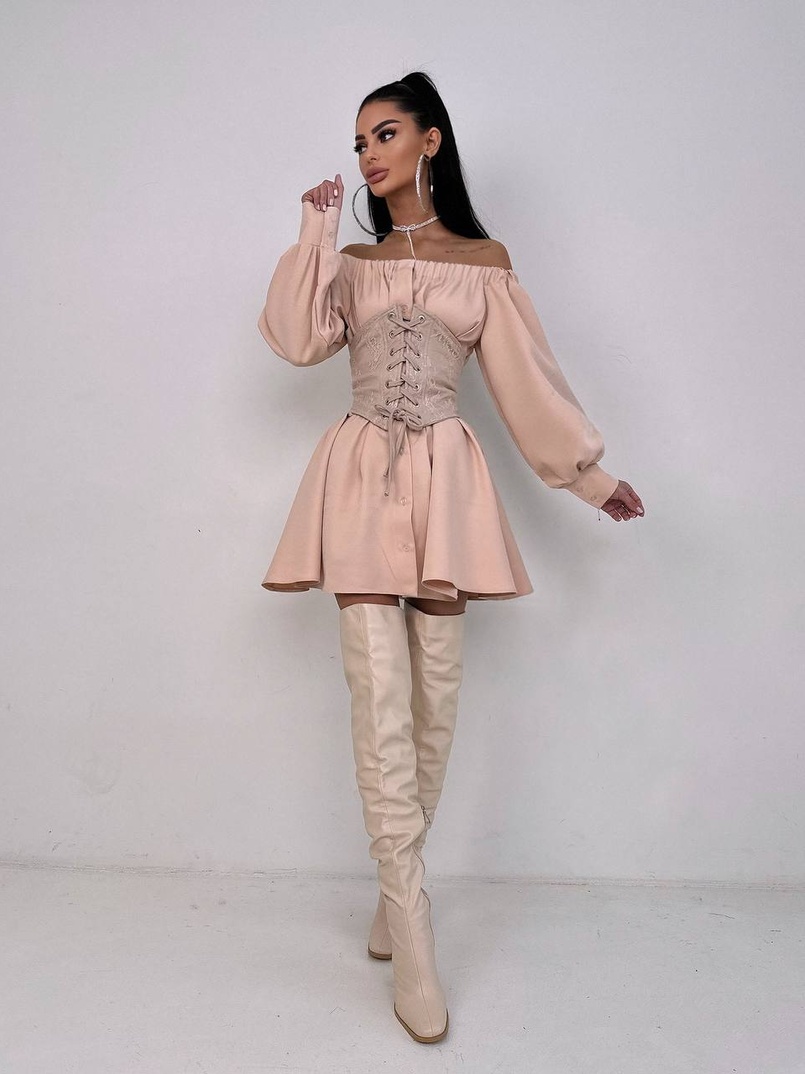 Приталена сорочка на плічках+  мереживний корсет | PUSHKA SHOP