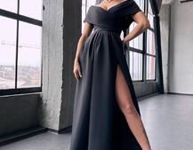 Сукня максі  з відкритими плечима та розрізом на спідниці Сукня максі  з відкритими плечима та розрізом на спідниці | PUSHKA SHOP