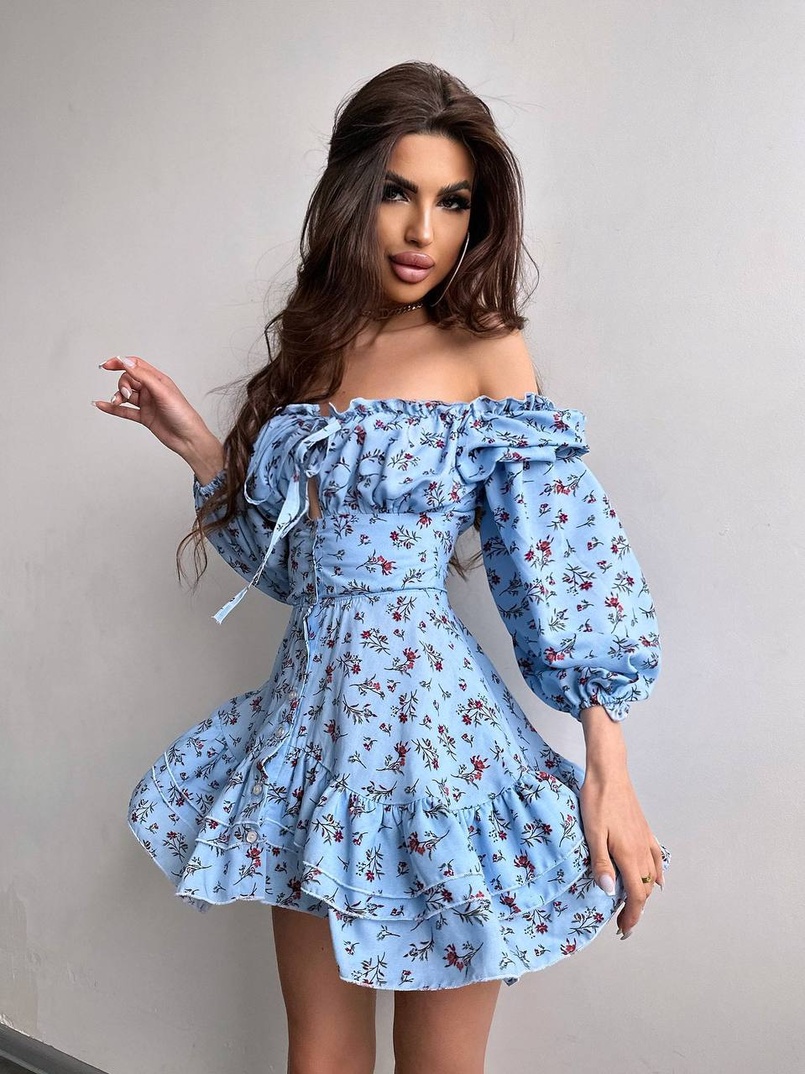 Сукня з квітковим принтом з воланами на ґудзиках  | PUSHKA SHOP