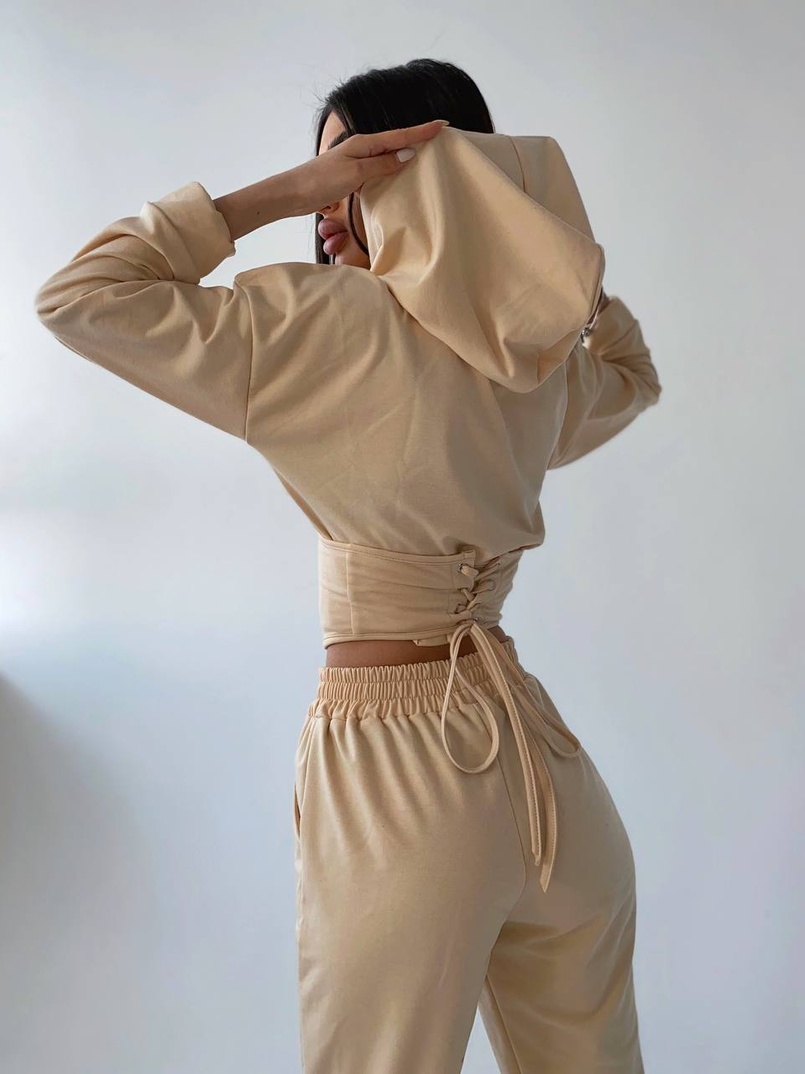 Костюм: укорочённое худи с корсетом+ джоггеры  Костюм: укорочённое худи с корсетом+ джоггеры  | PUSHKA SHOP