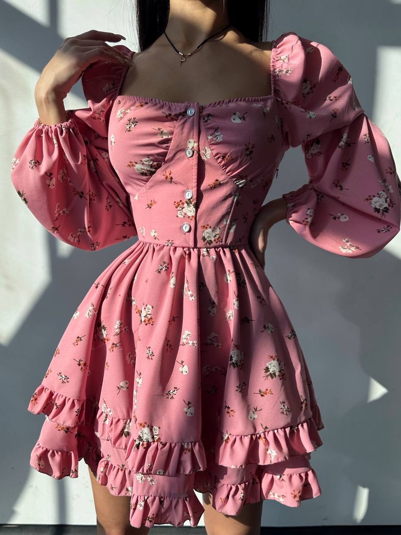 Лялькова сукня з пишною спідницею та корсетним верхом з ніжним квітковим принтом  | PUSHKA SHOP