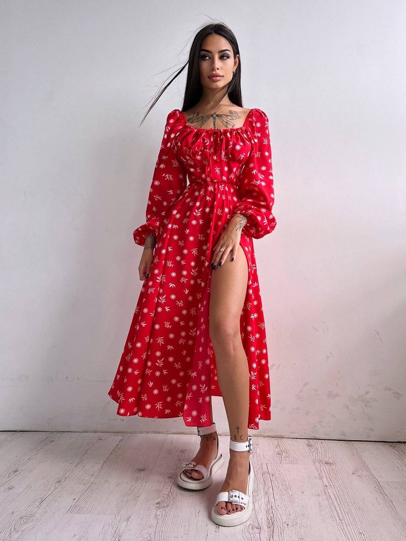 Сукня міді з розрізом на спідниці  | PUSHKA SHOP