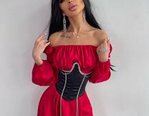 Приталена сукня з шовку  + корсет декорований стразами  Ручна робота  | PUSHKA SHOP