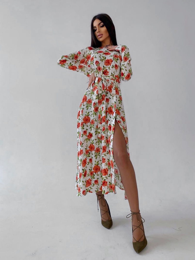 Цветочное платье миди с разрезом Цветочное платье миди с разрезом | PUSHKA SHOP