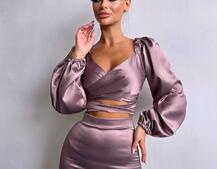 Атласний комплект, декорований бахромою зі страз | PUSHKA SHOP