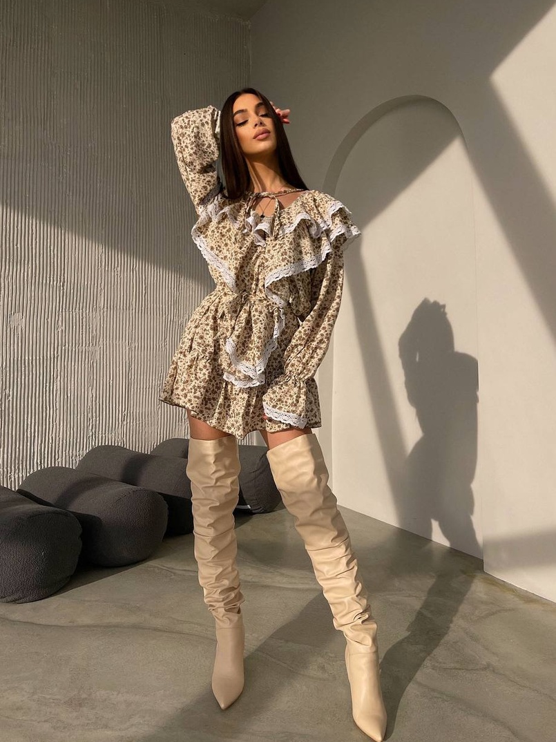 Сукня з квітковим принтом декорована мереживом    | PUSHKA SHOP