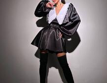 Сукня з коміром та об'ємними рукавами з широким поясом | PUSHKA SHOP