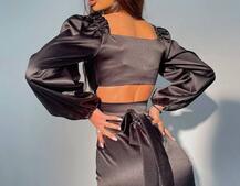 Атласний комплект, декорований бахромою зі страз | PUSHKA SHOP