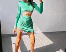 Оксамитовий комплект, декорований бахромою зі страз Оксамитовий комплект, декорований бахромою зі страз | PUSHKA SHOP