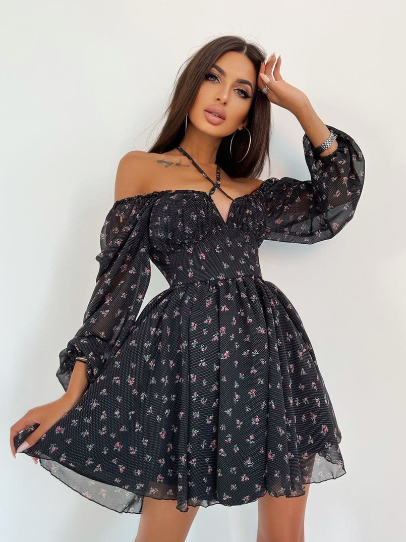 Шифоновое платье с завязками на груди Шифоновое платье с завязками на груди | PUSHKA SHOP