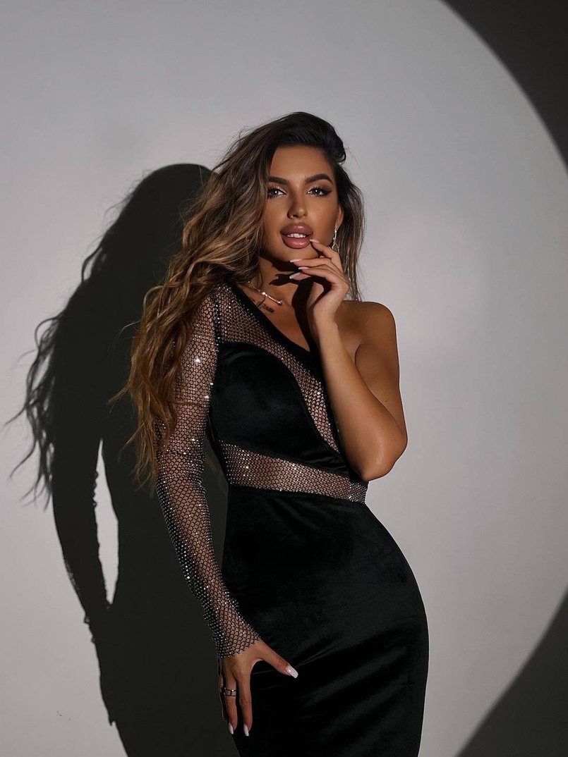 Оксамитова сукня із вставками сітки зі стразами   | PUSHKA SHOP