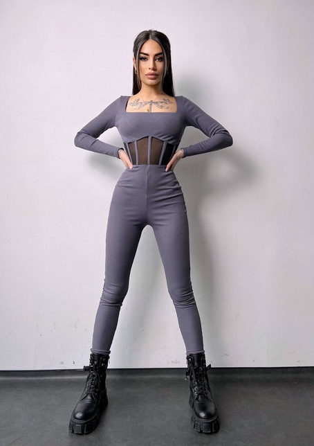 Облягаючий трикотажний комбінезон з елементами корсету  | PUSHKA SHOP